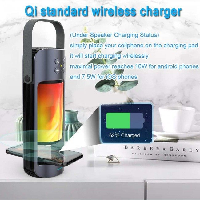 (USED) Portable Bluetooth Flame Alpha Speaker with LED Lamp Wireless Charger 3 in 1 Flame Lantern Design (Used)
