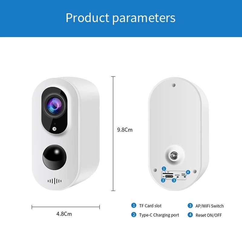 Wireless Batteries IP Solar Camera Full HD WiFi Solar Outdoor / Indoor Wireless Security Surveillance Waterproof PIR Alarm Night Vision Camera DC-5V | D1-Wifi-TY |