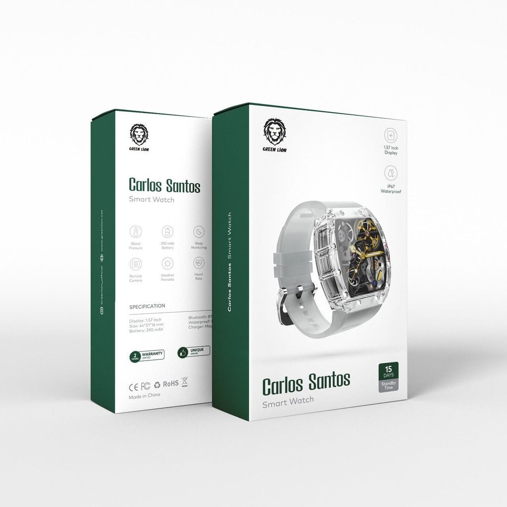 Green Lion Carlos Santos Unique Design Smart Watch with Remote Camera, Multi Games and Heart Rate Monitor | GNCRSTSWWH |