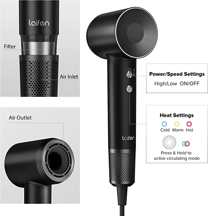 LAIFEN ELECTRICAL HAIR DRYER  | LOW NOISE | LIGHTWEIGHT | FAST DRYING | BLACK COLOR | LF03-BLG-UK |