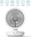 7MD 2 IN 1 Table and Wall Fan, USB Rechargeable Electric Desk Fan Oscillating Desktop Quiet Fan with 4 Speeds and LED Night Light