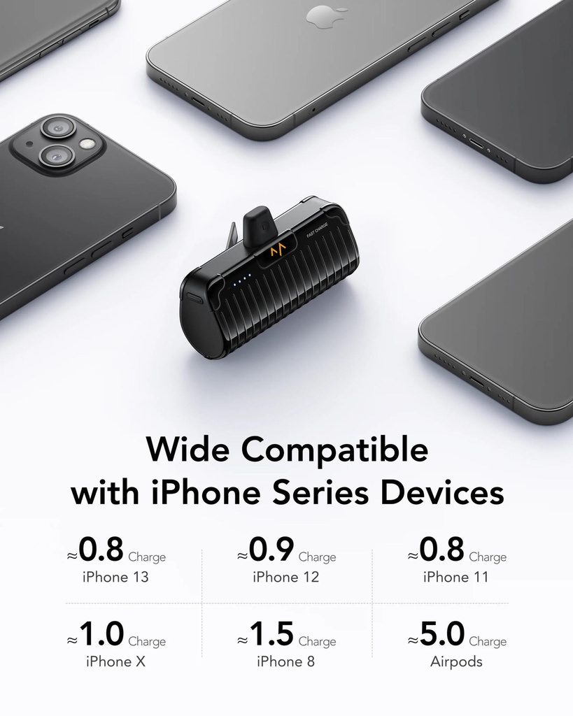 7MD Mini Portable Power Bank 5,000 mAh + Led Indicator With Built-In Plugon-C/L