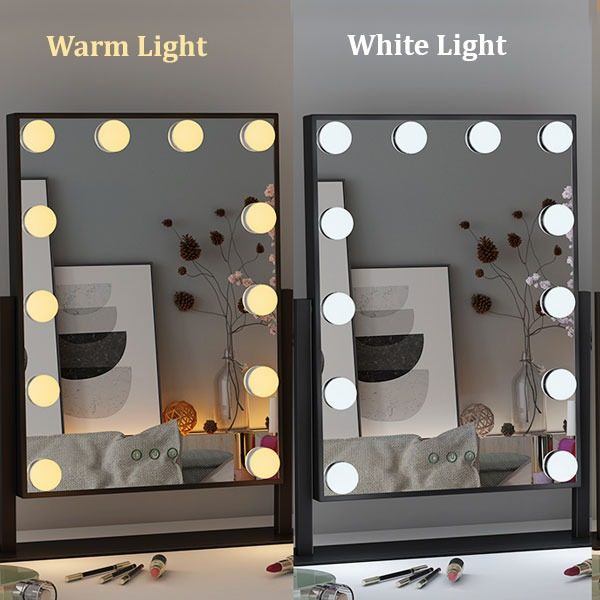 7MD LED Lamp Makeup Mirror with Lights 12 Lamp Dimmable Bulbs, 360 Rotation 3 Color Mode Smart Touch Control Mirrors