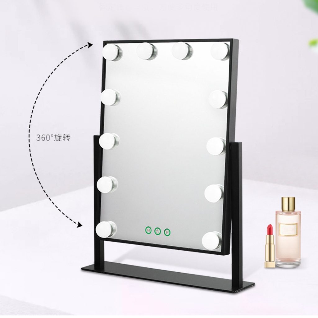 7MD LED Lamp Makeup Mirror with Lights 12 Lamp Dimmable Bulbs, 360 Rotation 3 Color Mode Smart Touch Control Mirrors