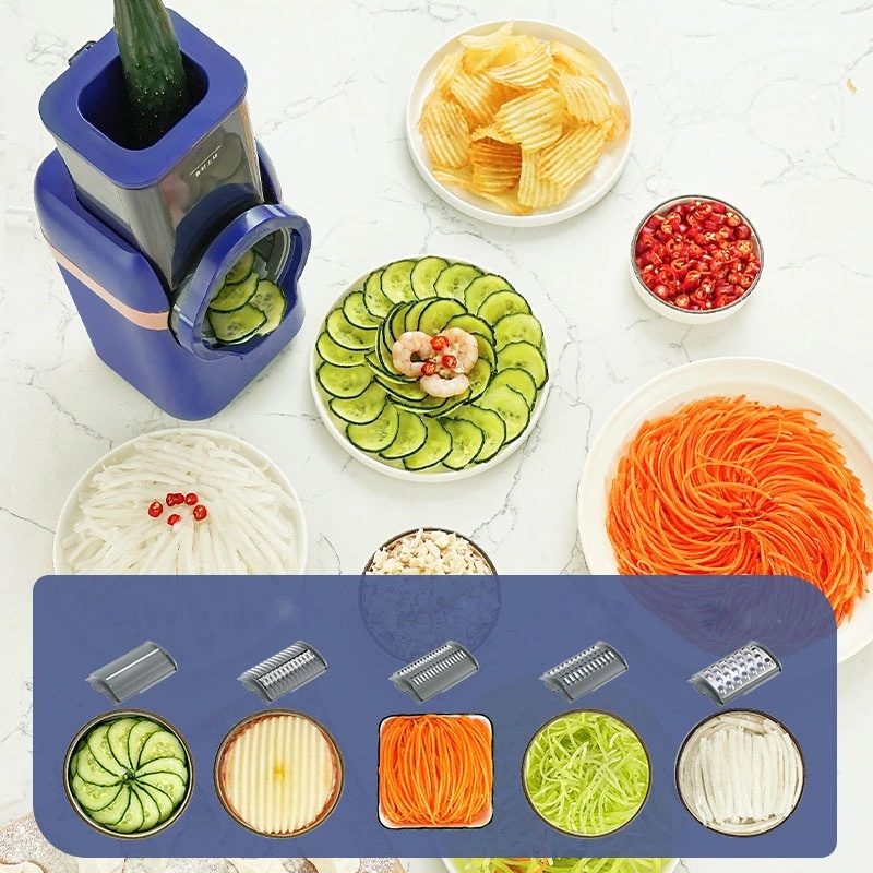 7MD Electric Food Slicer Multifunctional Vegetable Cutter Potato Slicer Rotary Cheese Graters Chopper Shredders | MDQ1B | - Blue
