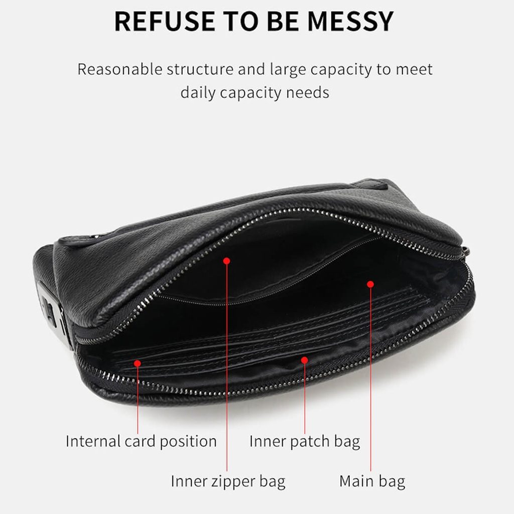 7MD Fingerprint lock purse Handbag, Anti-theft Waterproof Soft Genuine Leather Smart Fingerprint System Clutch Bag