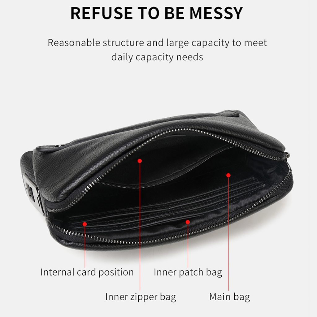 7MD Fingerprint lock purse Handbag, Anti-theft Waterproof Soft Genuine Leather Smart Fingerprint System Clutch Bag