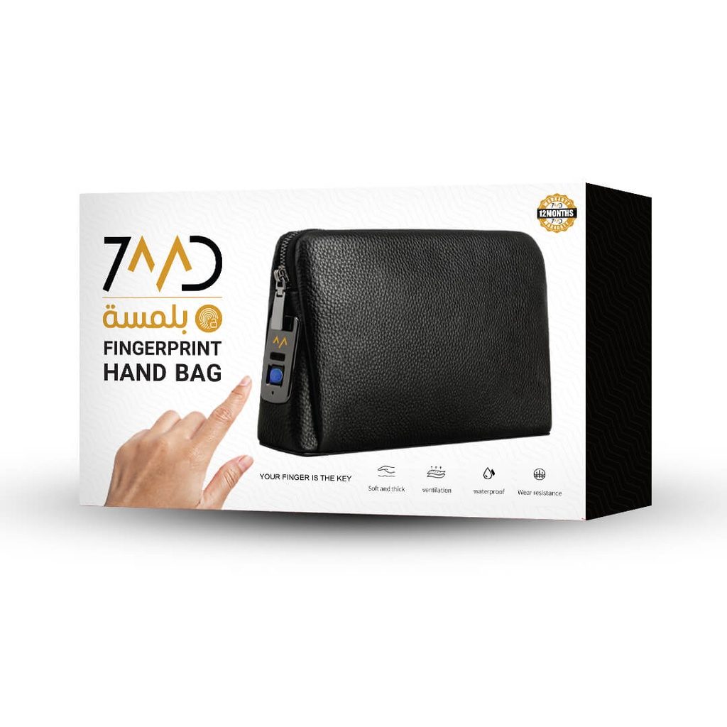 7MD Fingerprint lock purse Handbag, Anti-theft Waterproof Soft Genuine Leather Smart Fingerprint System Clutch Bag