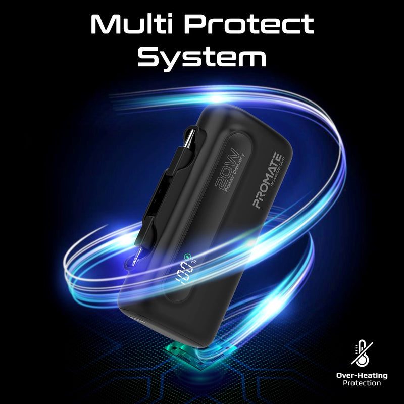 Promate Ultra-Compact Fast Charging Power Bank with Dual foldable USB-C™ & Lightning Connectors 20W, 5000mAh | PowerUp-Duo |