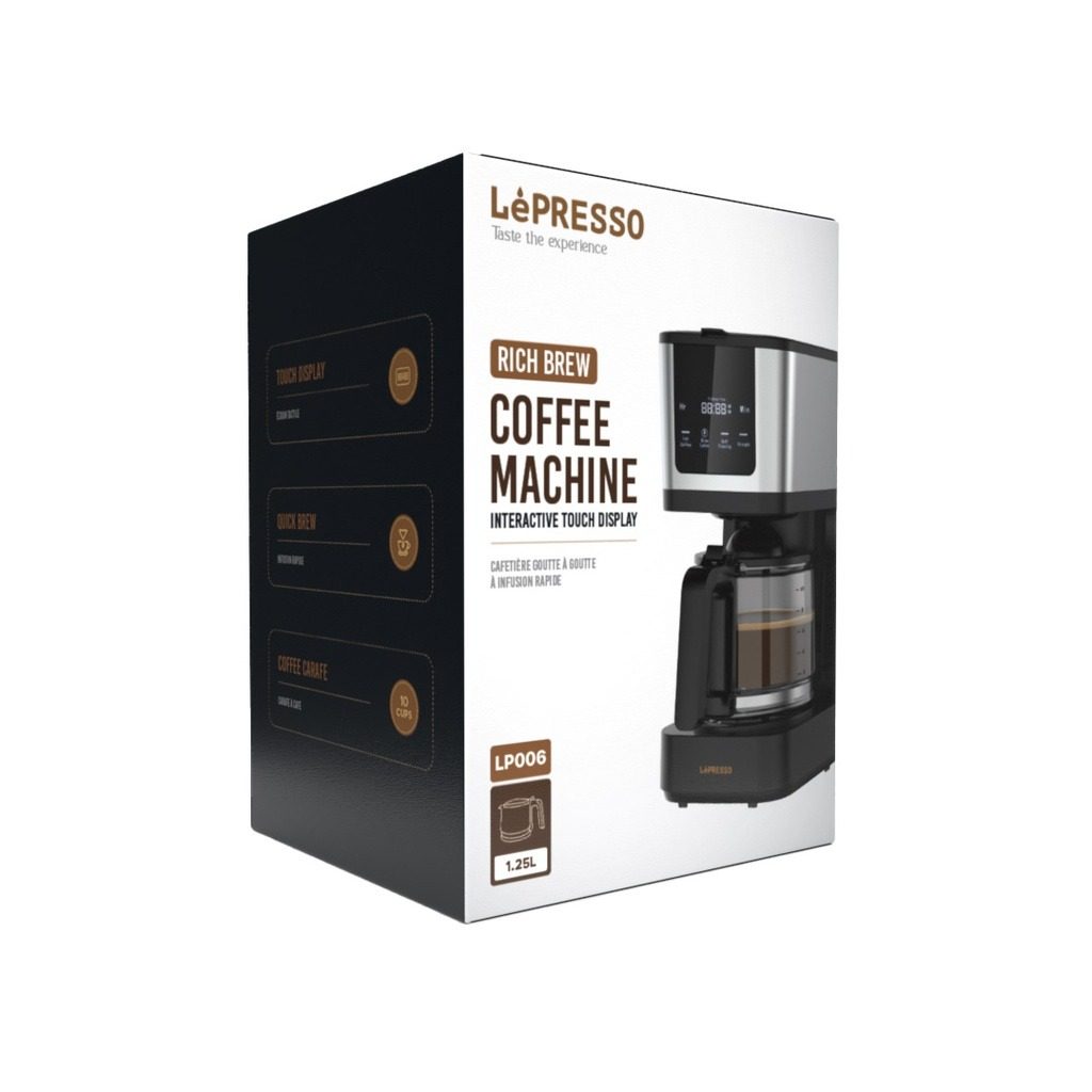 LePresso Rich Brew Coffee Machine with Interactive Touch Display, 50-60Hz Rated Frequency and UK 3-Pin Power Plug |LP006||LPCFFM0006-BK|