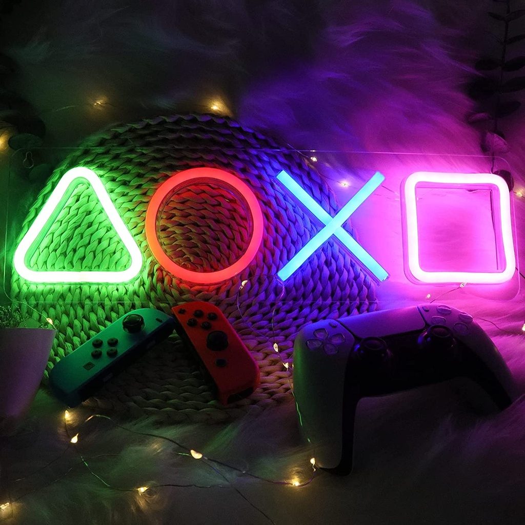 Neon Signs for Playstation Light Icon Gaming, Neon Signs for Bedroom Wall Decor, USB Powered Switch LED Neon Lights for PS5 Game Room, Living Room, Man Cave, Teen, Gamer Room Decor Aesthetic