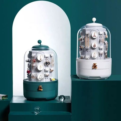 [3004-1] 360 Rotating Makeup & Jewelry Organizer Storage Box (GREEN)